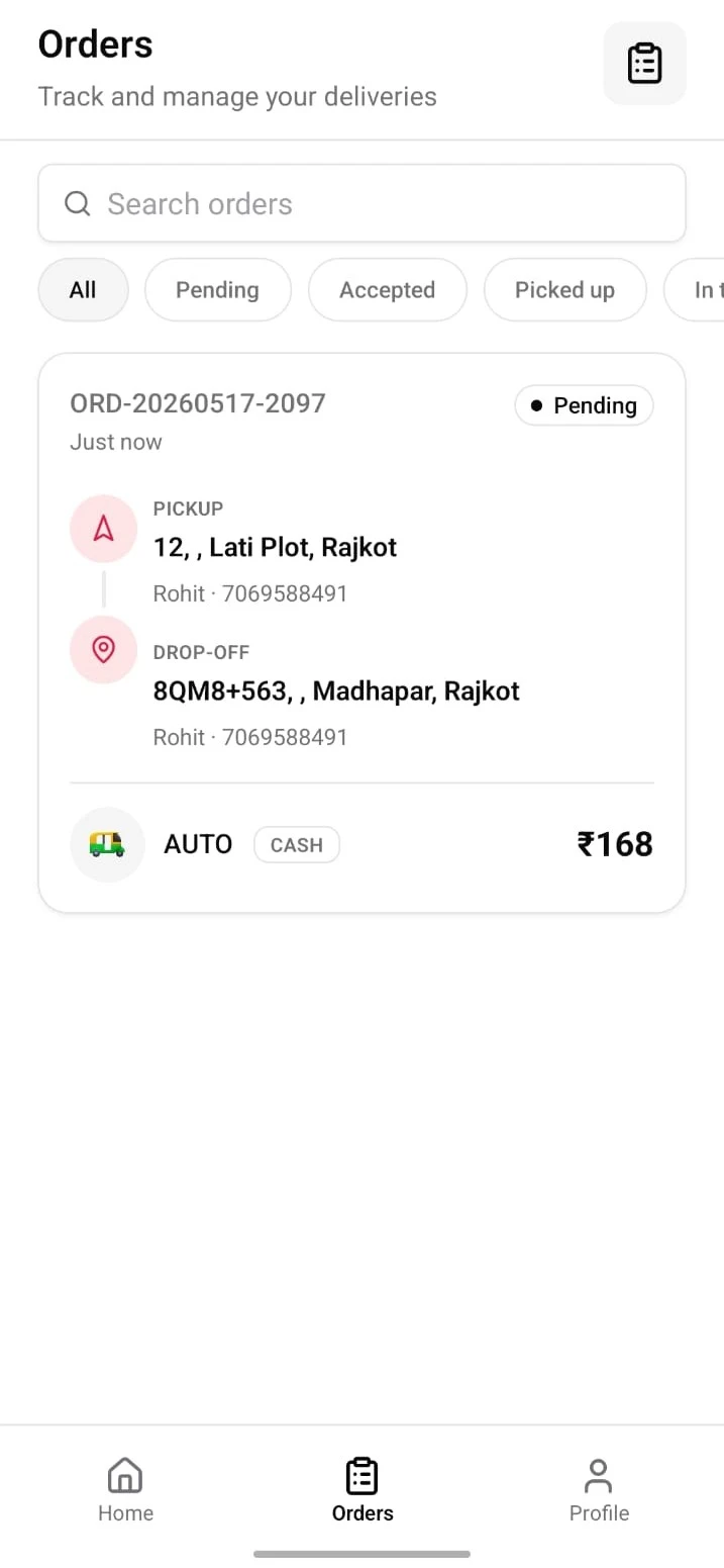 Aarpick app: order tracking